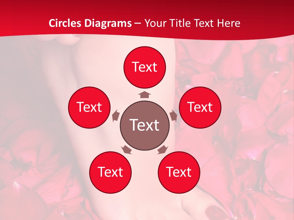 Pair Of Well-Groomed Feet Against From Petals Of Red Roses PowerPoint Template