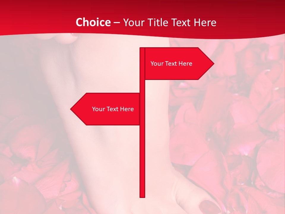 Pair Of Well-Groomed Feet Against From Petals Of Red Roses PowerPoint Template