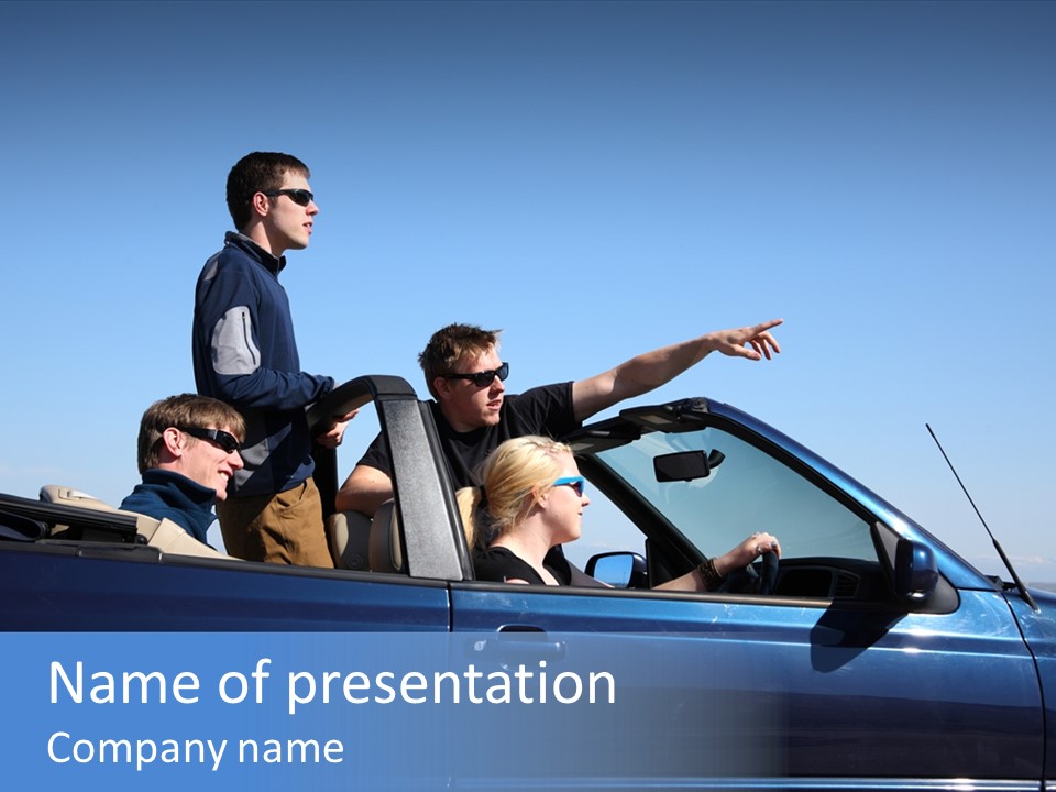 Group Of Young People In Convertible Car PowerPoint Template