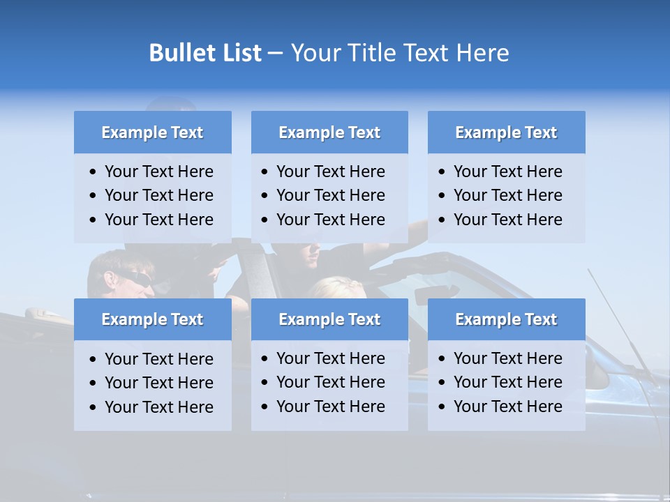 Group Of Young People In Convertible Car PowerPoint Template