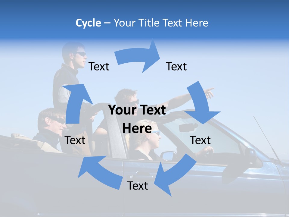 Group Of Young People In Convertible Car PowerPoint Template