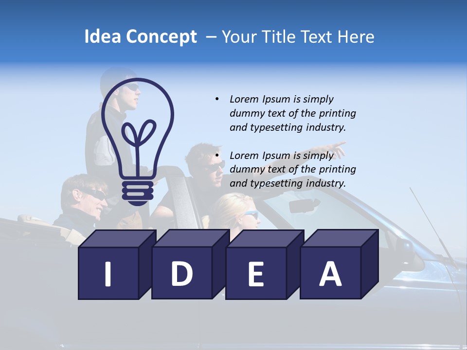 Group Of Young People In Convertible Car PowerPoint Template