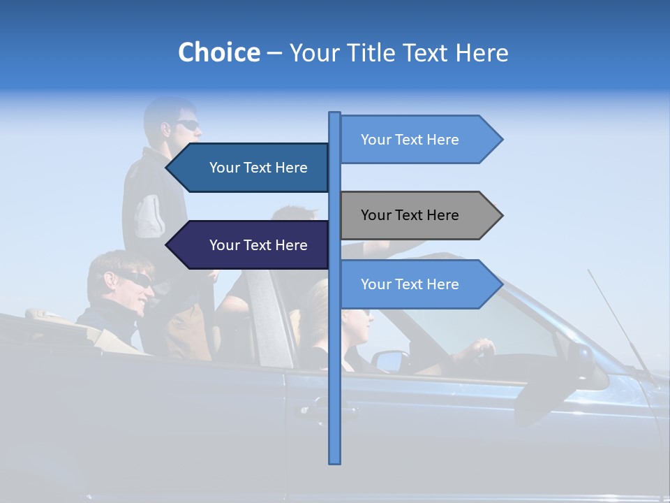 Group Of Young People In Convertible Car PowerPoint Template