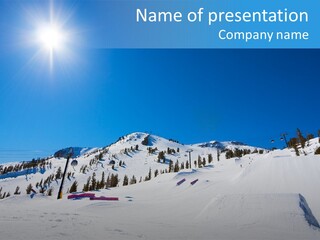 The Mountain, Blue Sky Day At Ski Resort PowerPoint Template