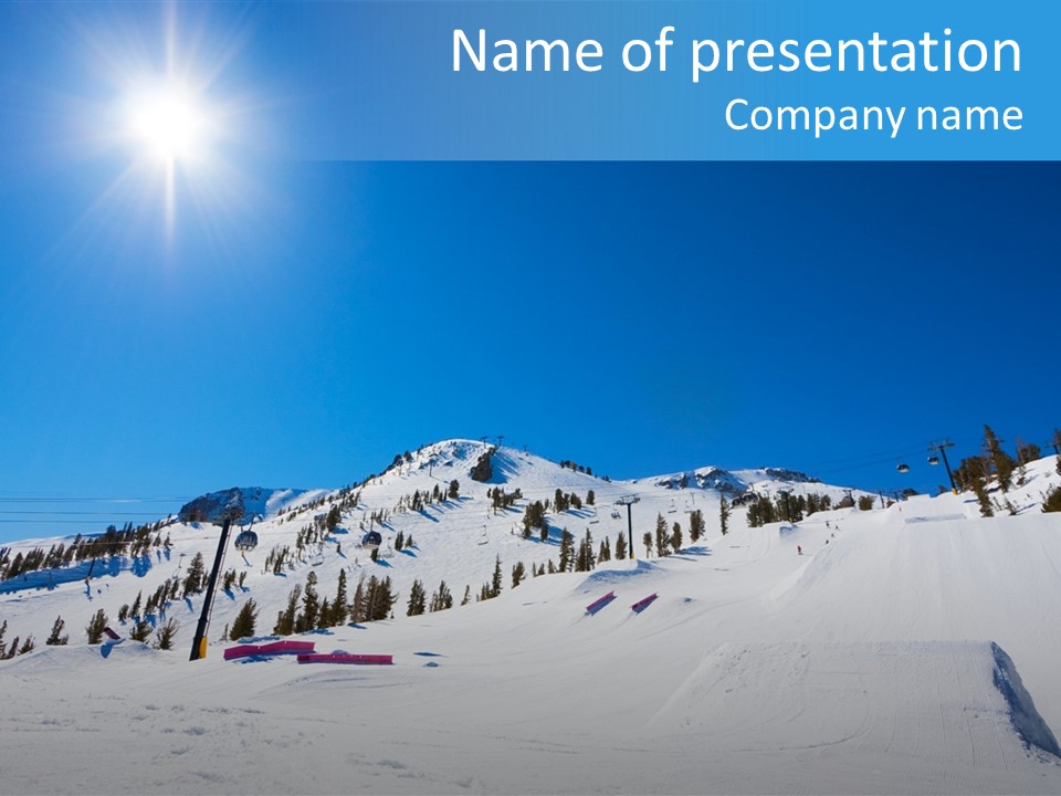 The Mountain, Blue Sky Day At Ski Resort PowerPoint Template