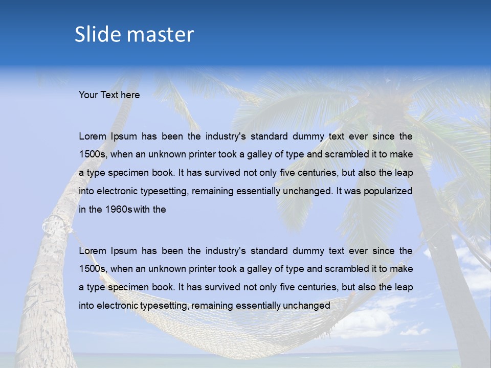 Palm Trees, Hammock, And Blue Sky, Beautiful Tropical Vacation PowerPoint Template