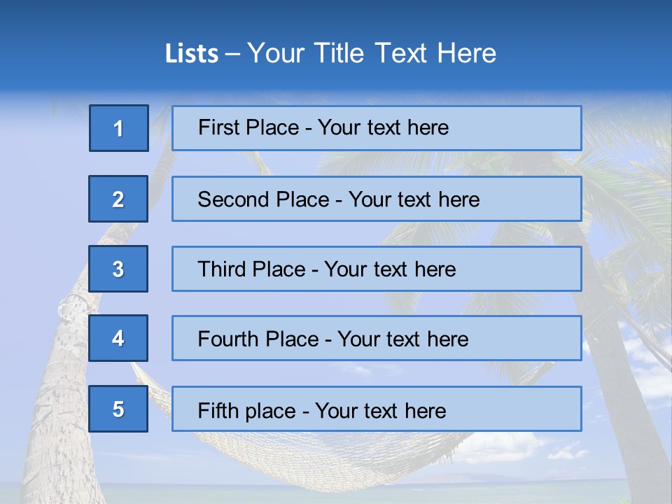 Palm Trees, Hammock, And Blue Sky, Beautiful Tropical Vacation PowerPoint Template