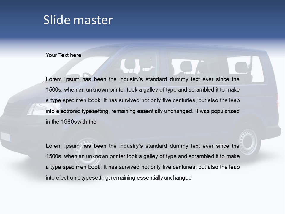 A Blue Van Is Shown With A White Background PowerPoint Template