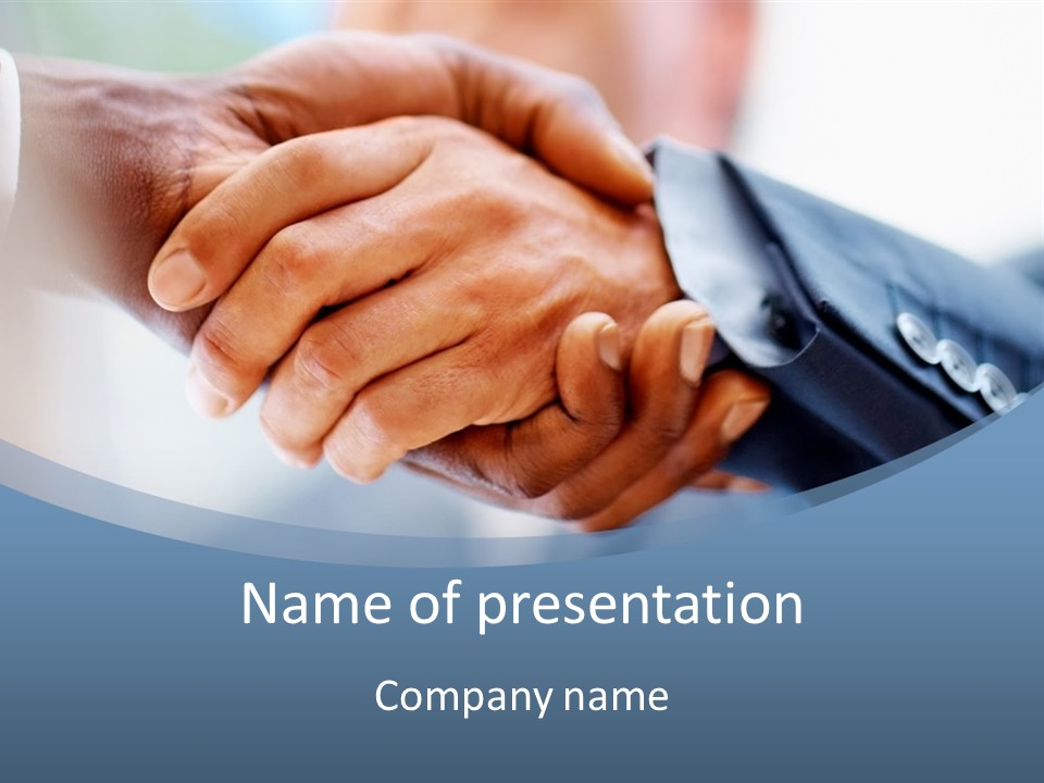 Two People Shaking Hands Over A Blue Background PowerPoint Template