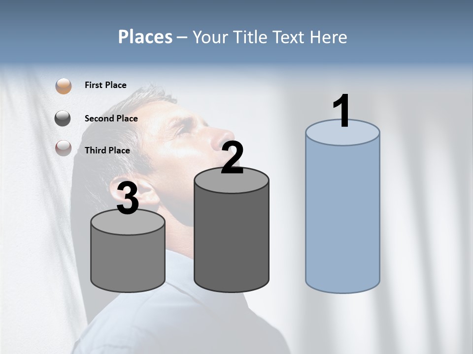 A Man In A Blue Shirt Is Looking Up PowerPoint Template