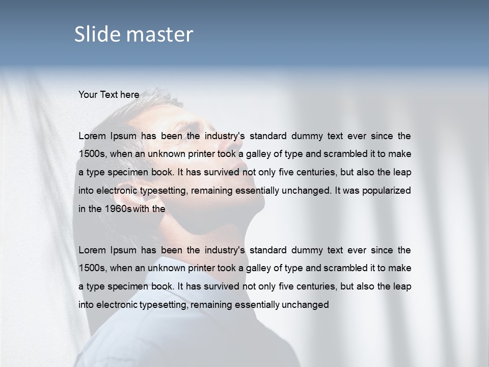 A Man In A Blue Shirt Is Looking Up PowerPoint Template