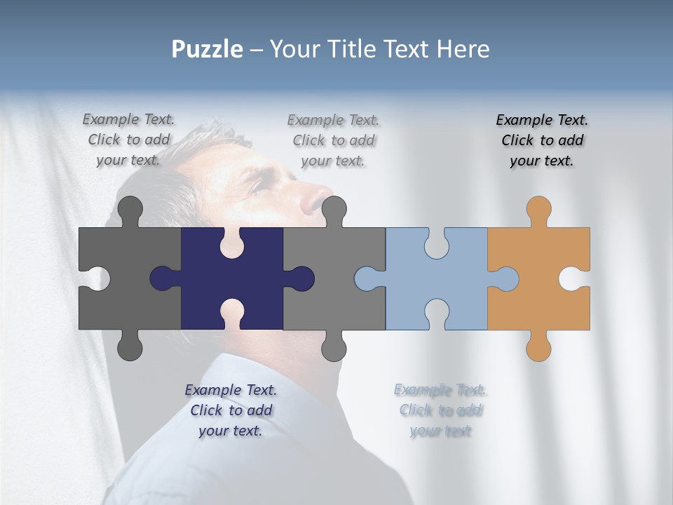 A Man In A Blue Shirt Is Looking Up PowerPoint Template