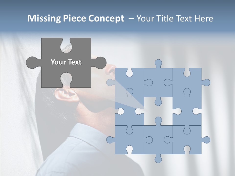 A Man In A Blue Shirt Is Looking Up PowerPoint Template