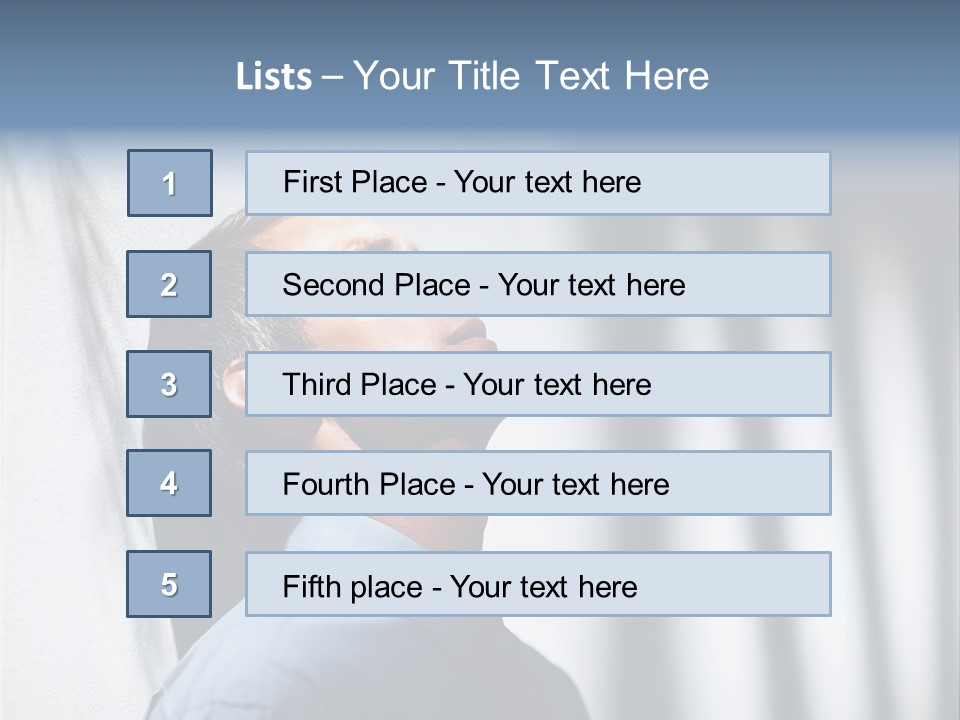 A Man In A Blue Shirt Is Looking Up PowerPoint Template