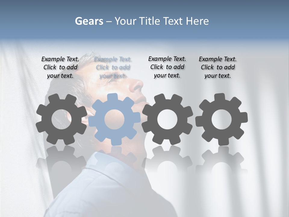 A Man In A Blue Shirt Is Looking Up PowerPoint Template