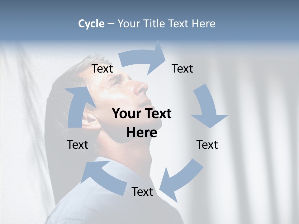 A Man In A Blue Shirt Is Looking Up PowerPoint Template