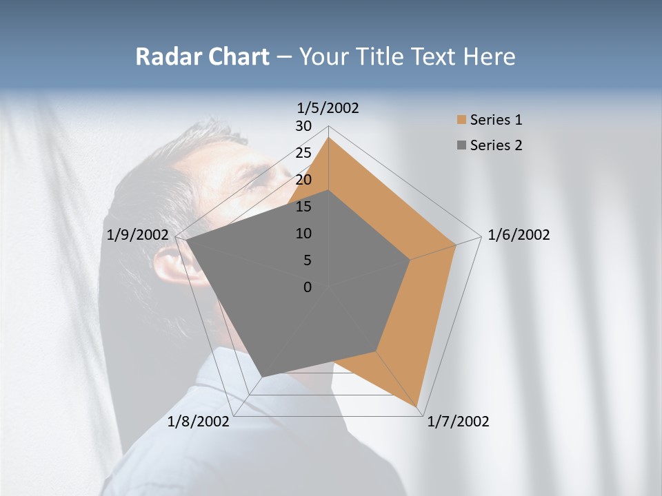 A Man In A Blue Shirt Is Looking Up PowerPoint Template