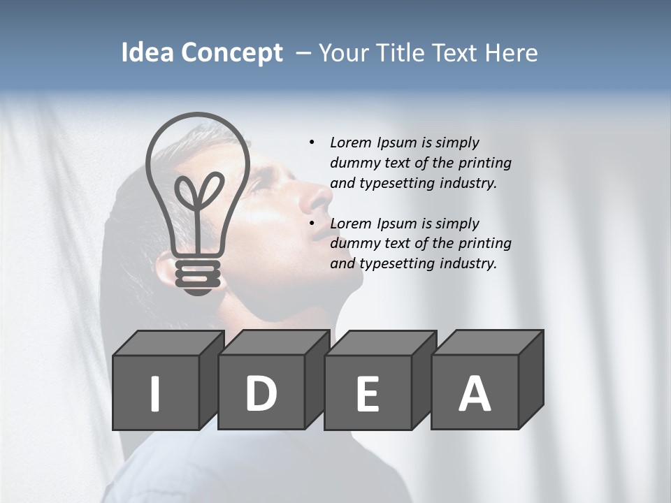 A Man In A Blue Shirt Is Looking Up PowerPoint Template