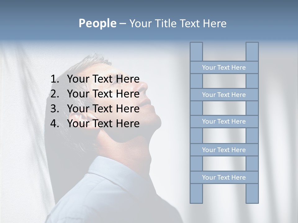 A Man In A Blue Shirt Is Looking Up PowerPoint Template