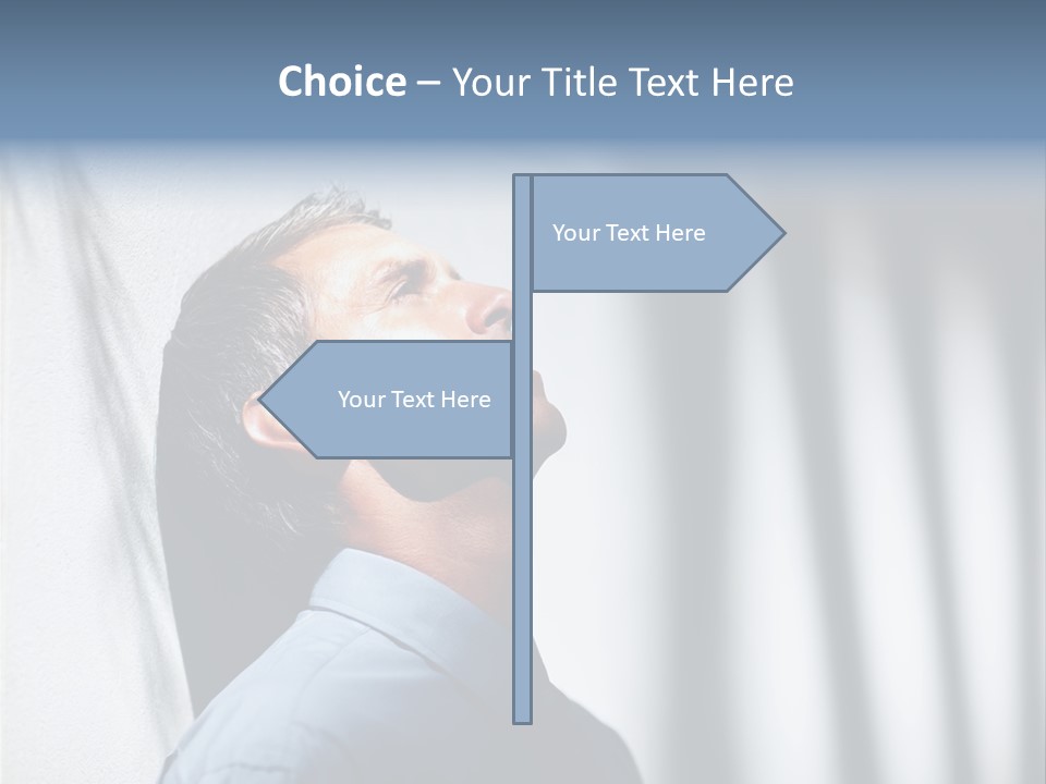 A Man In A Blue Shirt Is Looking Up PowerPoint Template