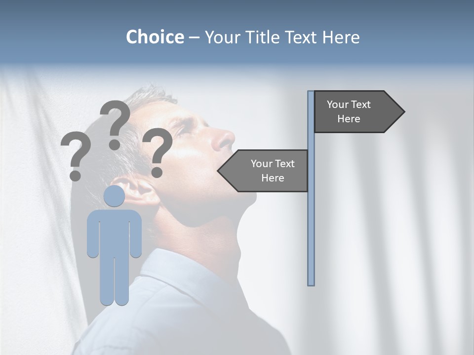 A Man In A Blue Shirt Is Looking Up PowerPoint Template