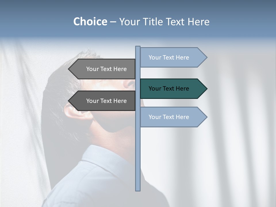 A Man In A Blue Shirt Is Looking Up PowerPoint Template
