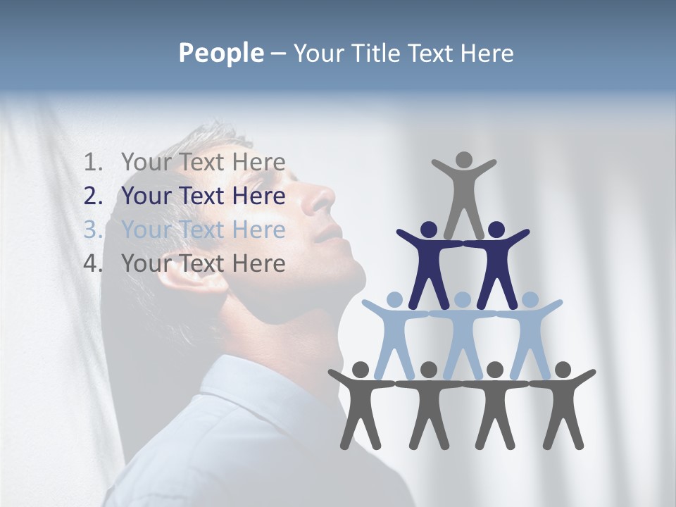 A Man In A Blue Shirt Is Looking Up PowerPoint Template