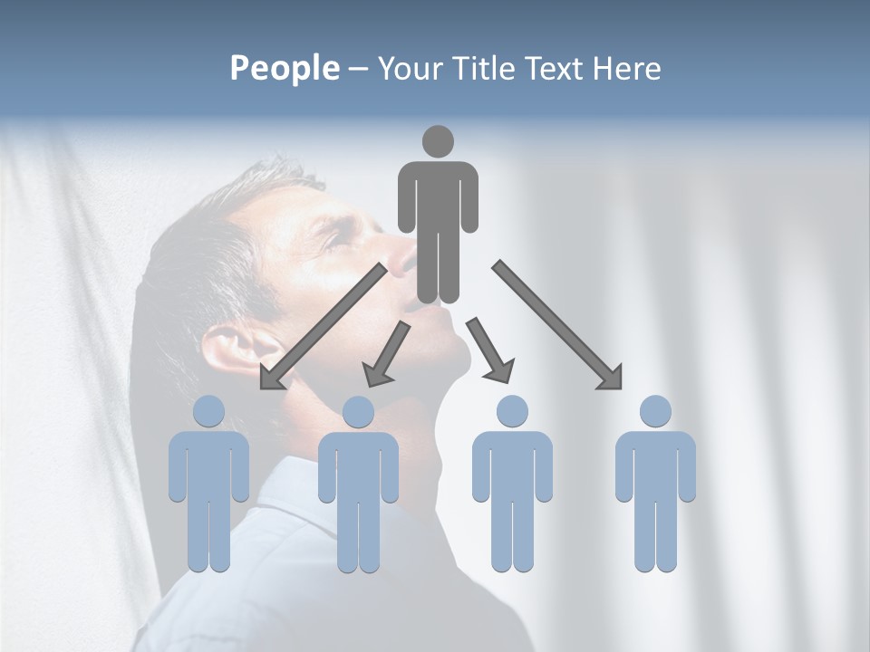 A Man In A Blue Shirt Is Looking Up PowerPoint Template