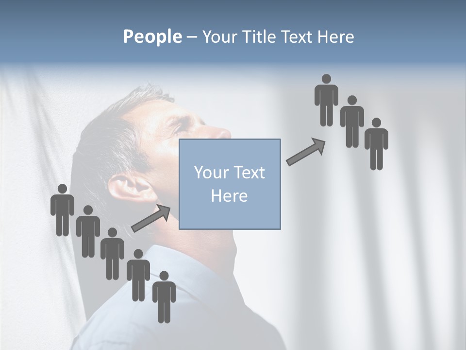 A Man In A Blue Shirt Is Looking Up PowerPoint Template