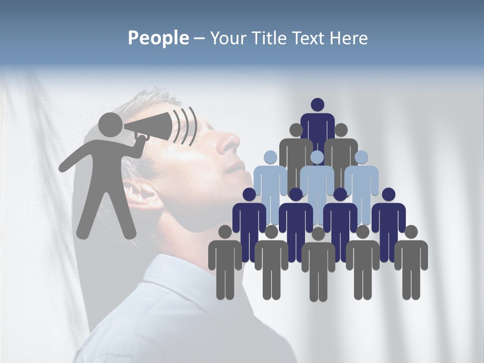 A Man In A Blue Shirt Is Looking Up PowerPoint Template