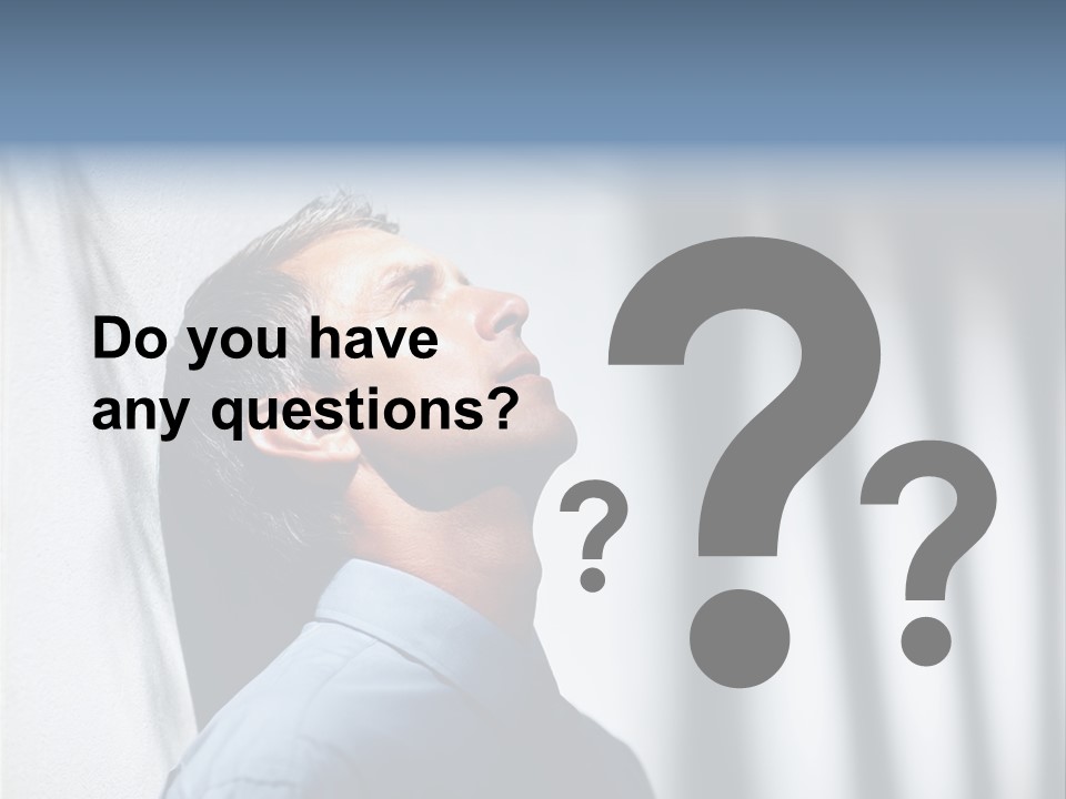 A Man In A Blue Shirt Is Looking Up PowerPoint Template