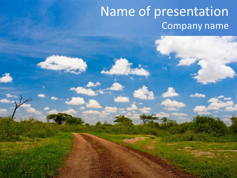 Red Dirt Road On Massai Mara, Kenya, Africa. PowerPoint Template