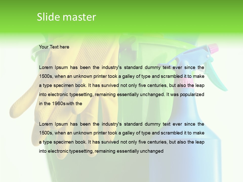 Wet Plastic Bucket With Cleaning Supplies Isolated On White Background PowerPoint Template