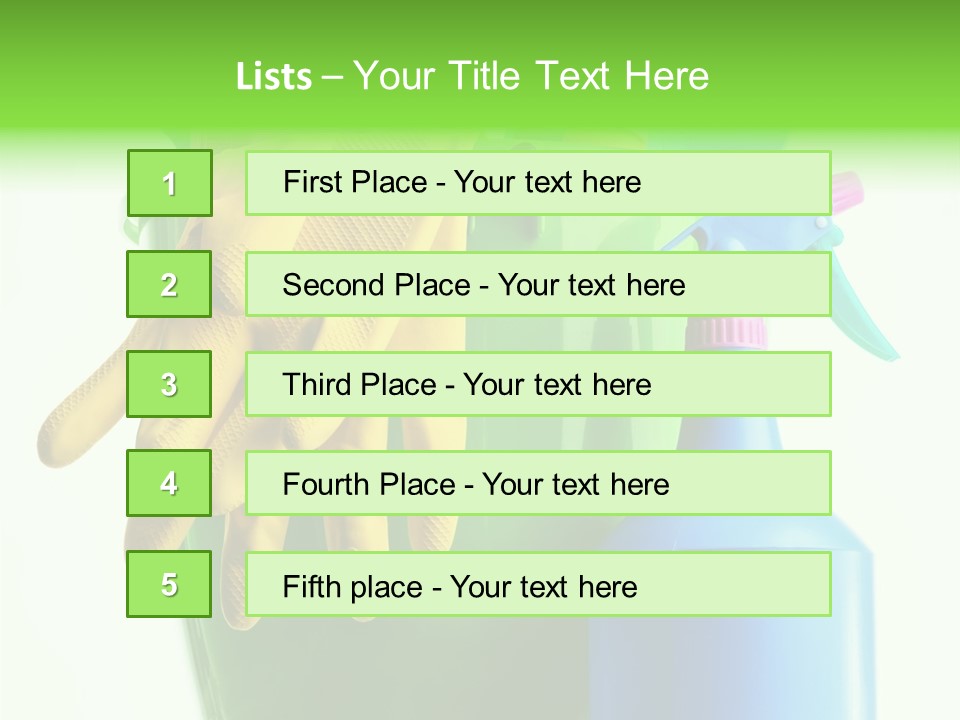 Wet Plastic Bucket With Cleaning Supplies Isolated On White Background PowerPoint Template