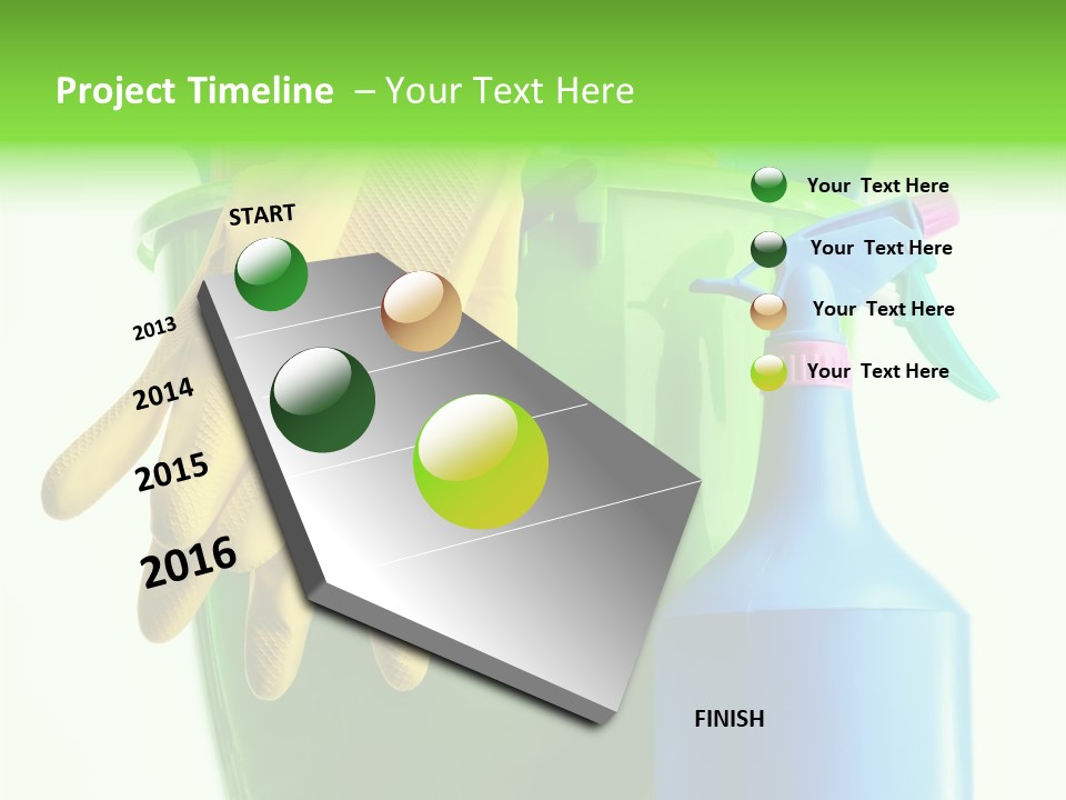 Wet Plastic Bucket With Cleaning Supplies Isolated On White Background PowerPoint Template