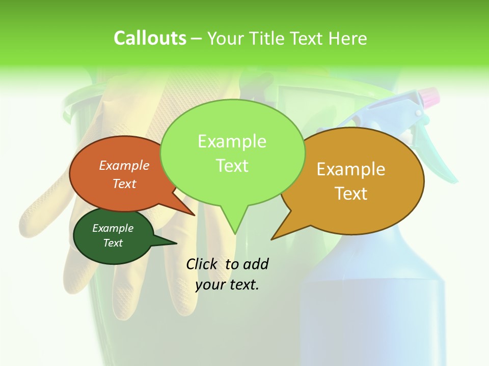 Wet Plastic Bucket With Cleaning Supplies Isolated On White Background PowerPoint Template