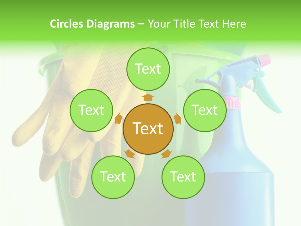 Wet Plastic Bucket With Cleaning Supplies Isolated On White Background PowerPoint Template