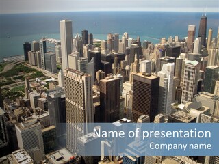 An Aerial View Of A City With Skyscrapers PowerPoint Template