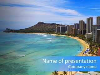 Waikiki Beach And Diamond Head Crater On The Hawaiian Island Of Oahu PowerPoint Template