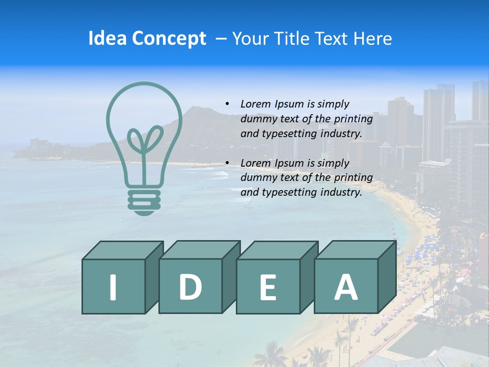 Waikiki Beach And Diamond Head Crater On The Hawaiian Island Of Oahu PowerPoint Template