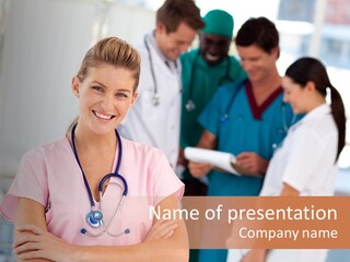 Smiling Nurse With Doctors In The Background PowerPoint Template