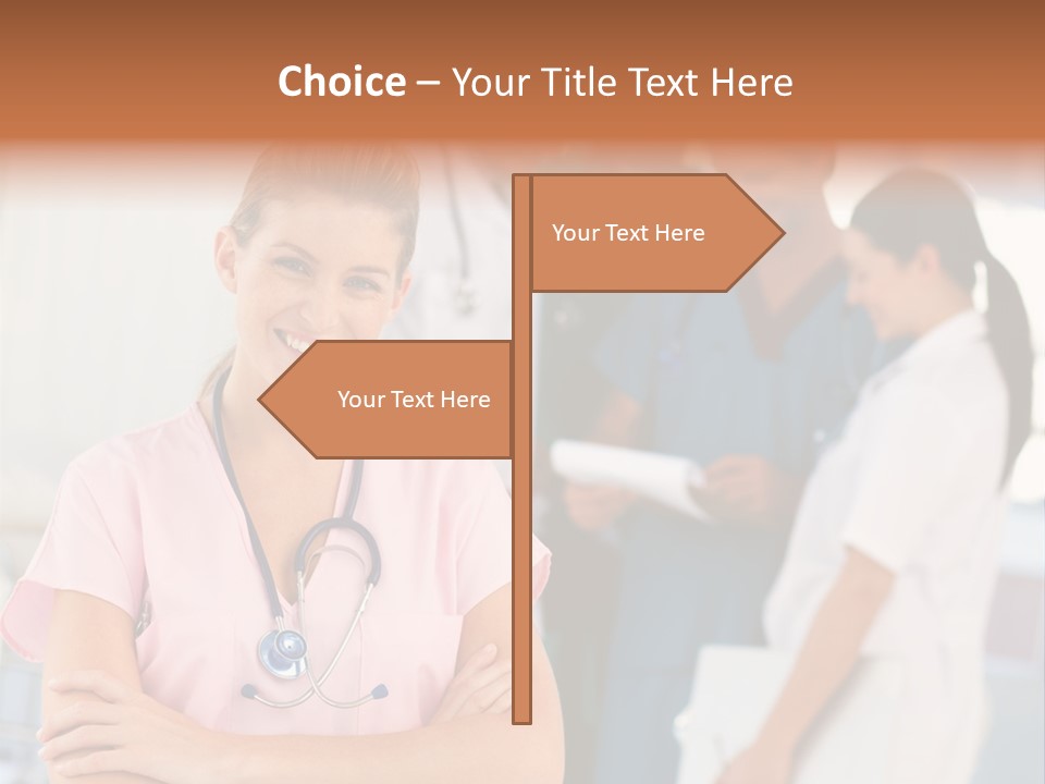 Smiling Nurse With Doctors In The Background PowerPoint Template