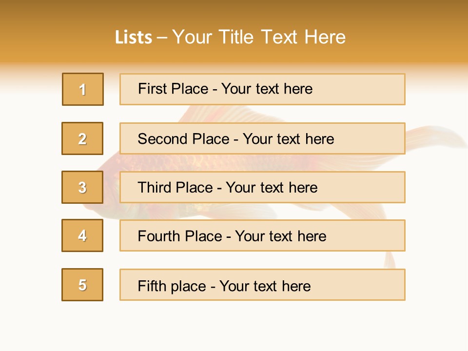 Gold Fish Swimming Isolated On A White Background PowerPoint Template