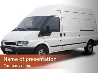 A Big White Delivery Or Cargo Van Isolated PowerPoint Template