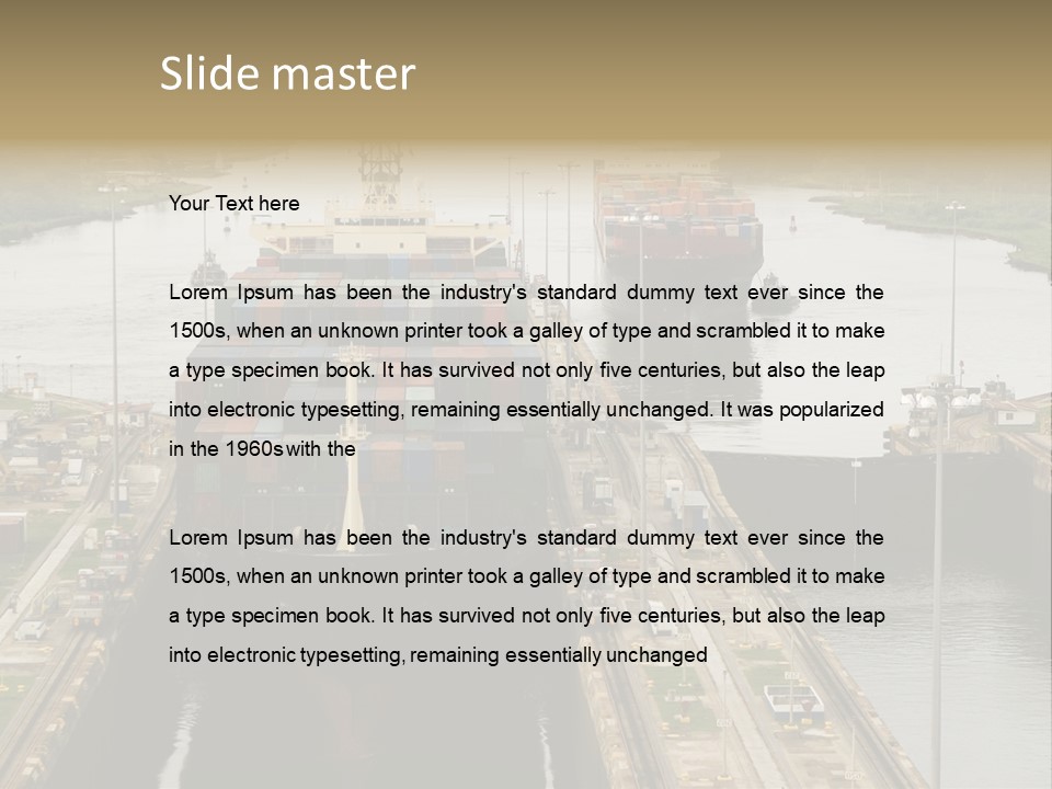 View To Enter To Modern Trade Center With Orange Door PowerPoint Template