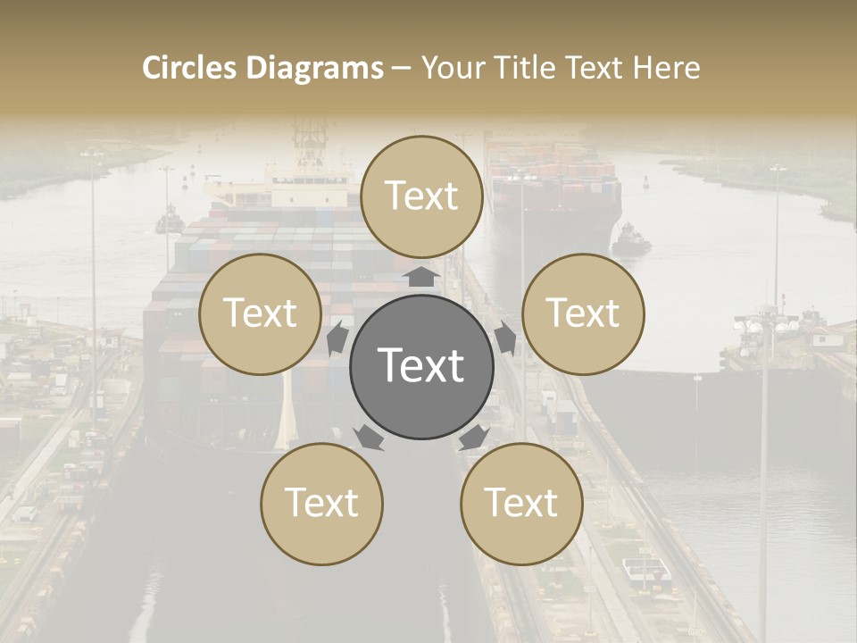 View To Enter To Modern Trade Center With Orange Door PowerPoint Template