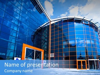 View To Enter To Modern Trade Center With Orange Door PowerPoint Template