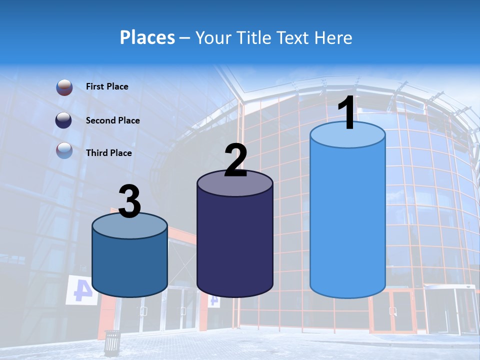 View To Enter To Modern Trade Center With Orange Door PowerPoint Template