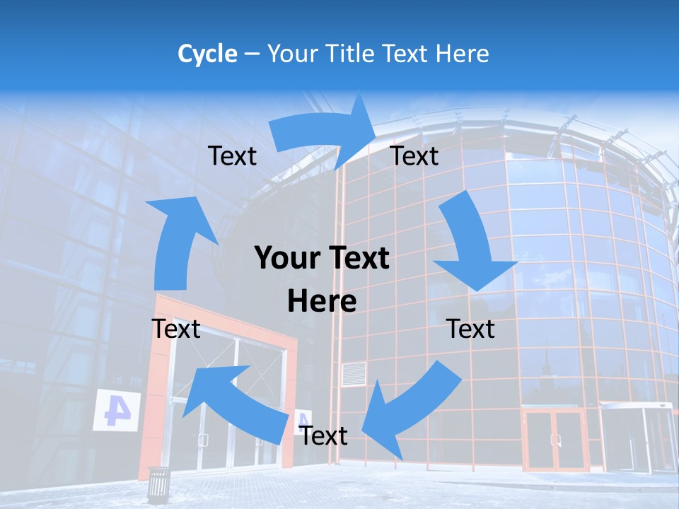 View To Enter To Modern Trade Center With Orange Door PowerPoint Template
