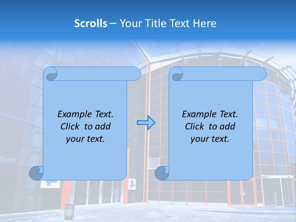 View To Enter To Modern Trade Center With Orange Door PowerPoint Template